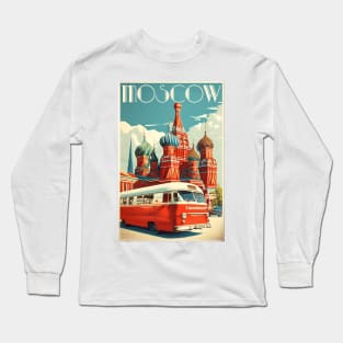 Moscow Russia Vintage Travel Art Poster Long Sleeve T-Shirt